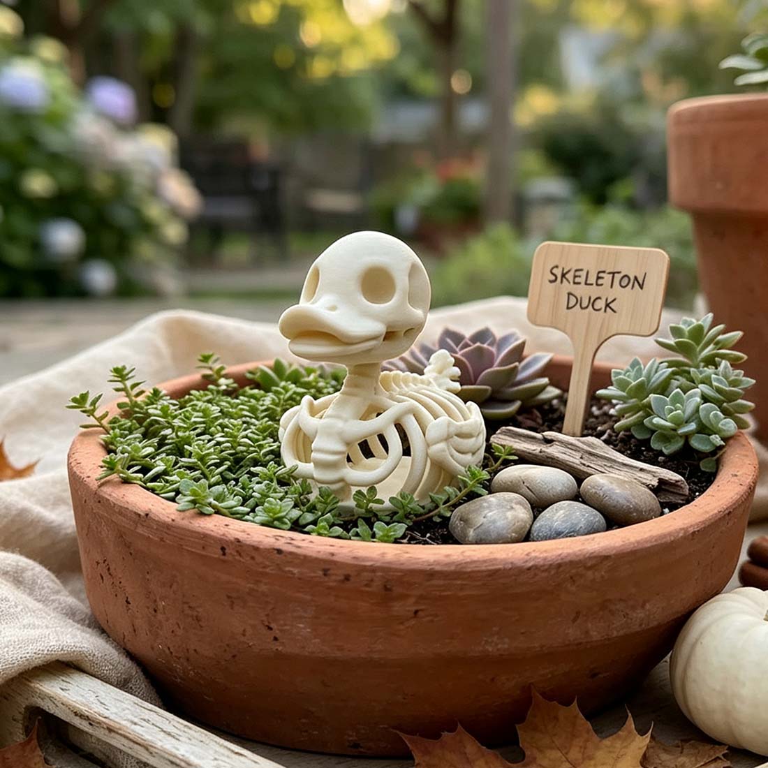 Skeleton Duck Figurine Cute Halloween Garden Decor