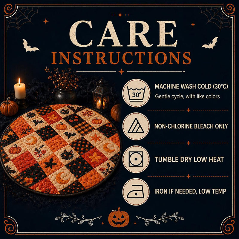 Personalized Quilted Round Halloween Rug Custom Family Name Pumpkin Reaper Rug Spooky Patchwork Decor Gothic Horror Doormat Halloween Gift