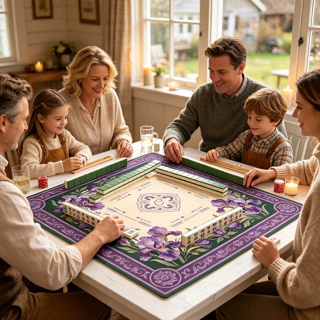 Vintage Purple Iris Mahjong Table Mat Charleston Rules Print