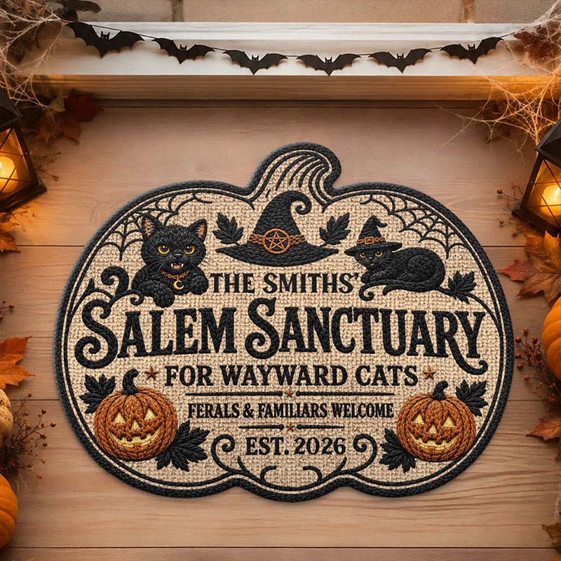 Personalized Shaped Doormat Custom Halloween Decor Birthday Gifts For Mom Dad Brother Sister Family Home Of Spooky Cats