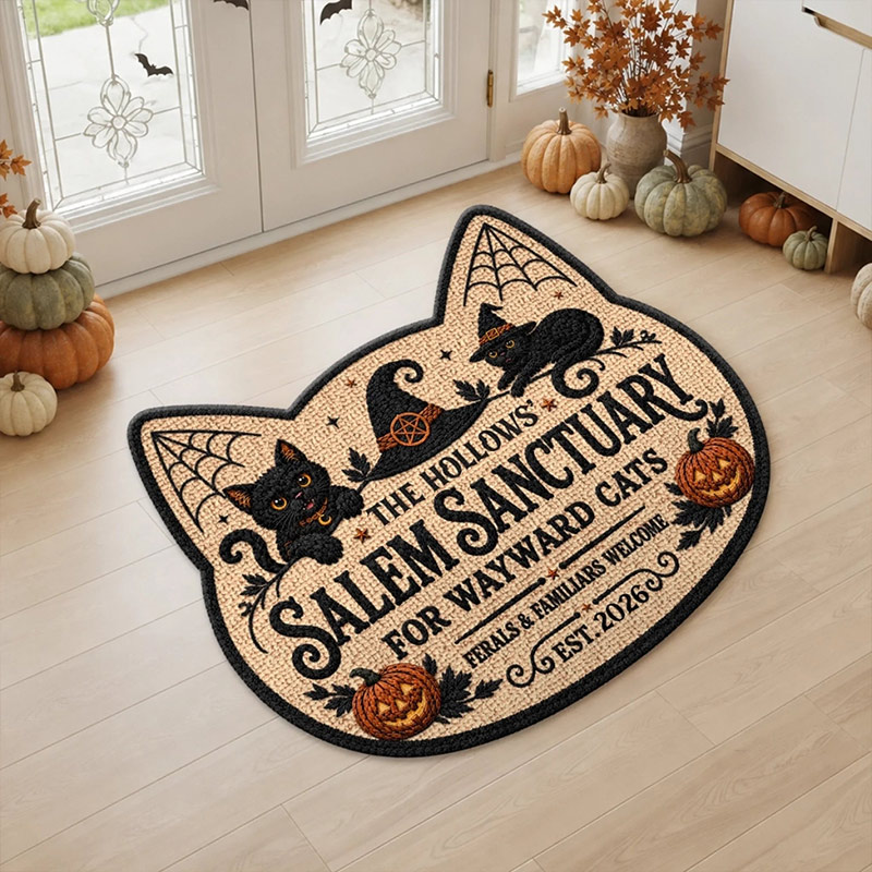 Personalized Shaped Doormat Custom Halloween Decor Birthday Gifts For Mom Dad Brother Sister Family Wicked Cats Live Here