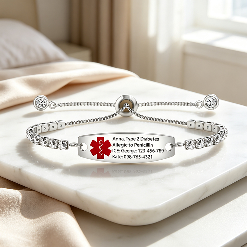 Personalized Emergency Bracelet, Adjustable Medical ID Bracelet Women, Breast Cancer Survivor Bracelet, Medic Conditions Jewelry Emergency Jewelry