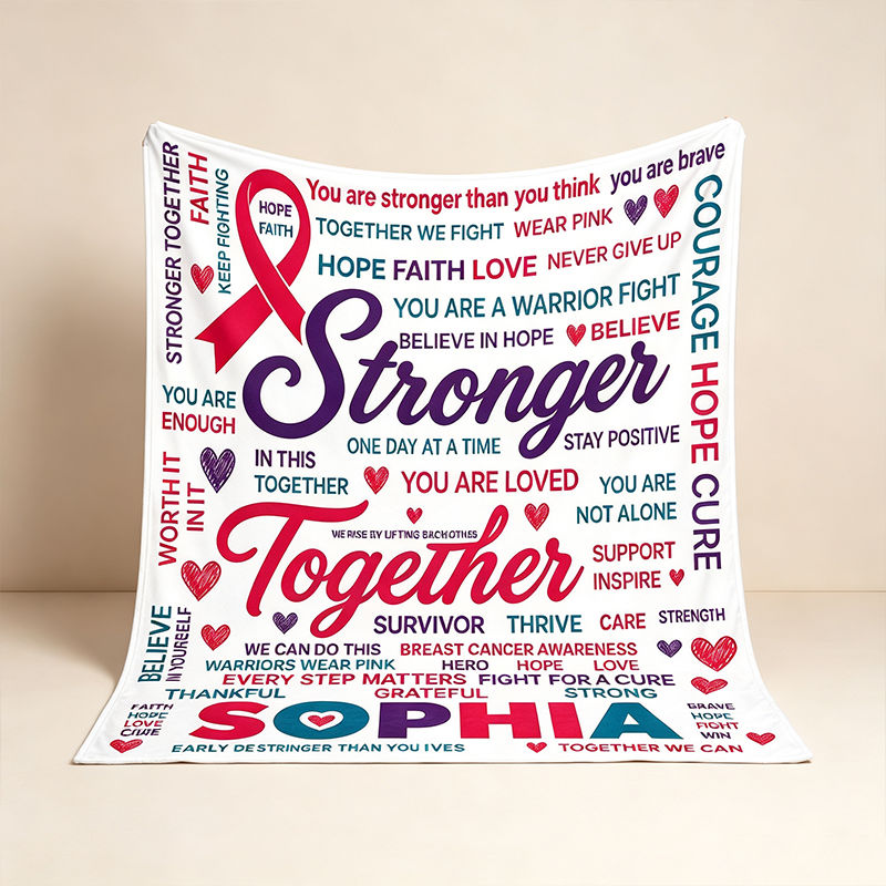 Personalized Breast Cancer Awareness Blanket for Women, Pink Ribbon Throw for survivors, chemo patients, recovery care and support gifts
