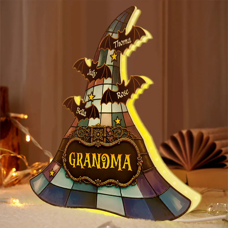 Halloween Witch Hat Shaped Light Grandma & Grandkids Halloween Light Halloween Decor Gift for Grandma Mom Family