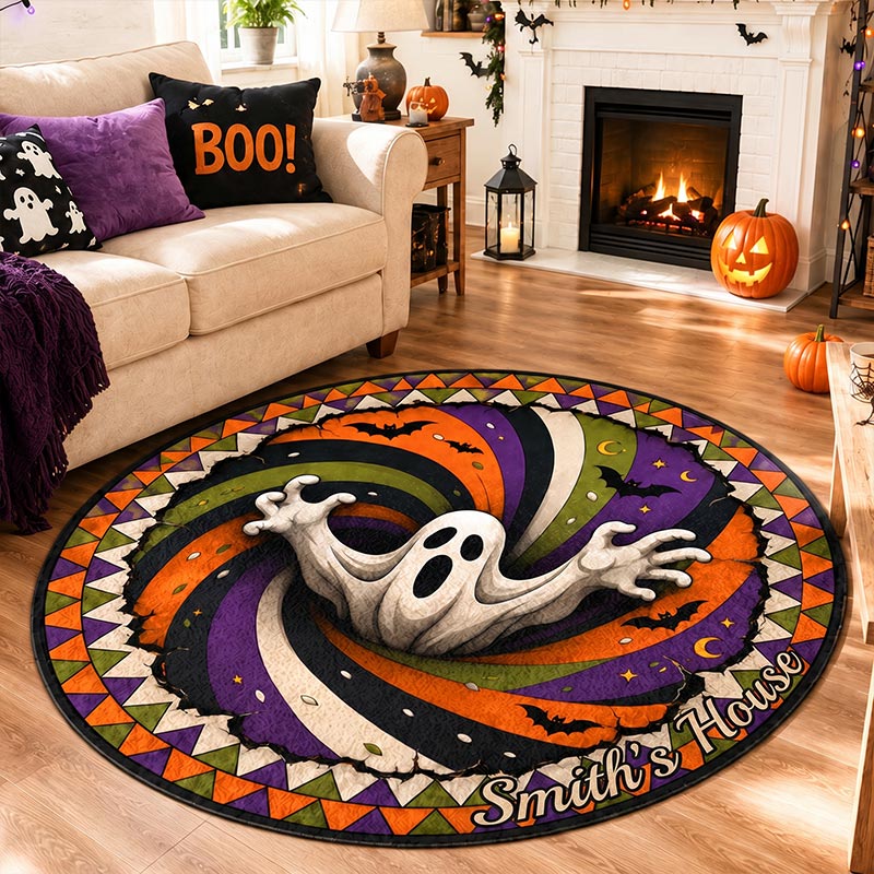 Personalized Family Halloween Pumpkin 3D Illusion Rug 3D Halloween Vortex Rug Spooky Gothic Floor Decor Pumpkin Skeleton Illusion Halloween Gift Home Decor