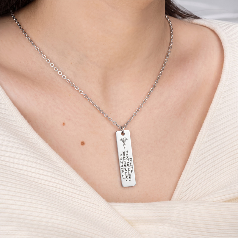 Personalized Medical ID Necklace Diabetes Medical Alert Necklaces for Women Autism Medical Prescription Necklace for Kids Medical Jewelry