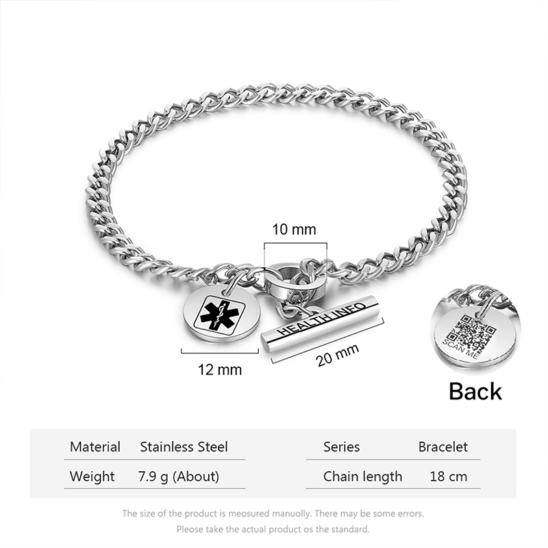 Personalized QR Code Medical Bracelet for Men and Women Emergency Alarm ID Bracelet Gift for Epilepsy Diabetes and Allergy Patients