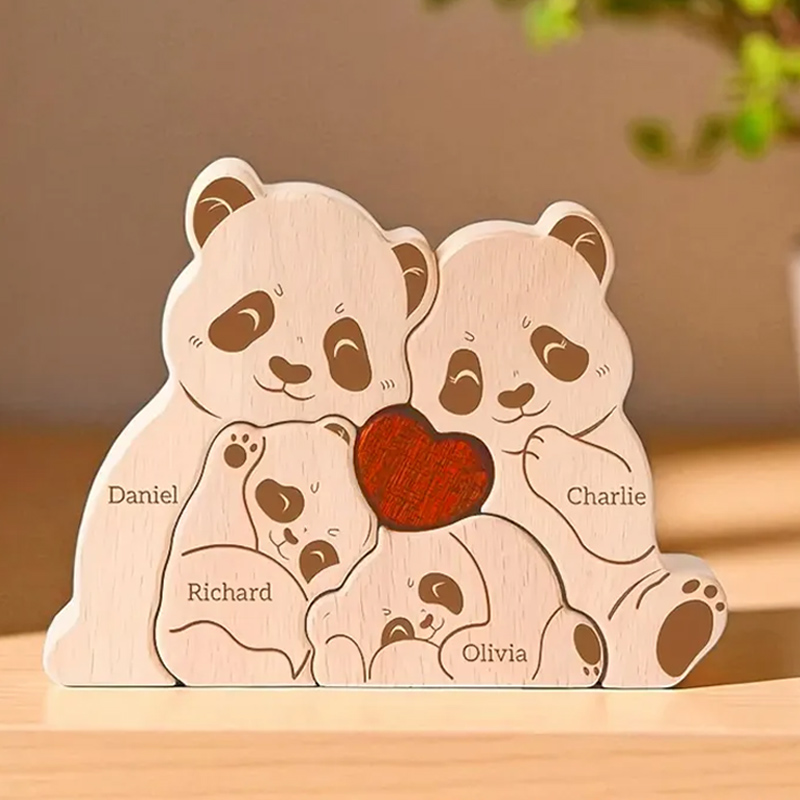 Personalized Wooden Family Puzzle, Mothers Day Gift, Adoption Gift Custom Panda Decor Wooden Keepsake Family Gift