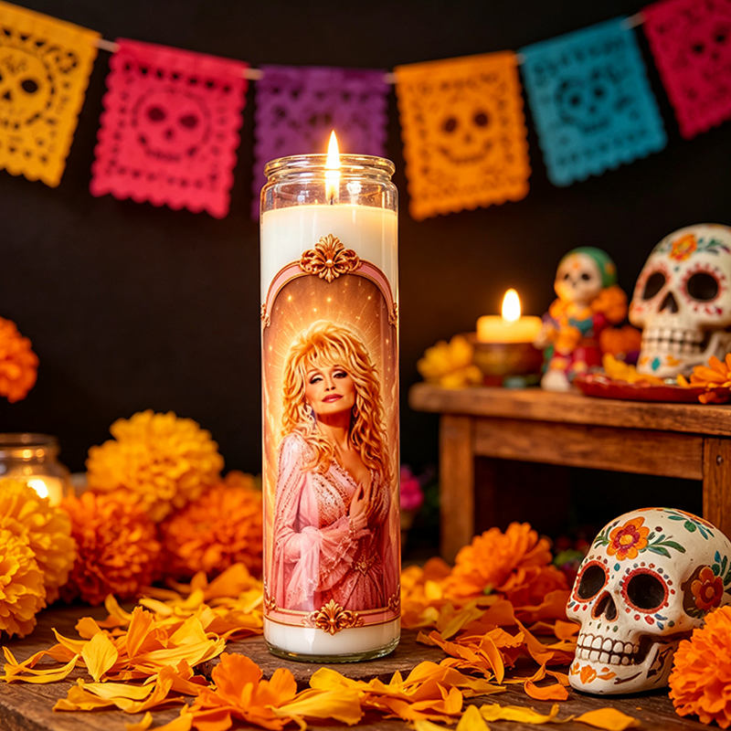 Handmade Saint Dolly Celebrity Devotional 8” Prayer Candle for Tribute Ofrenda Shrine Collectible Girlfriend Gift Halloween Day of the Dead