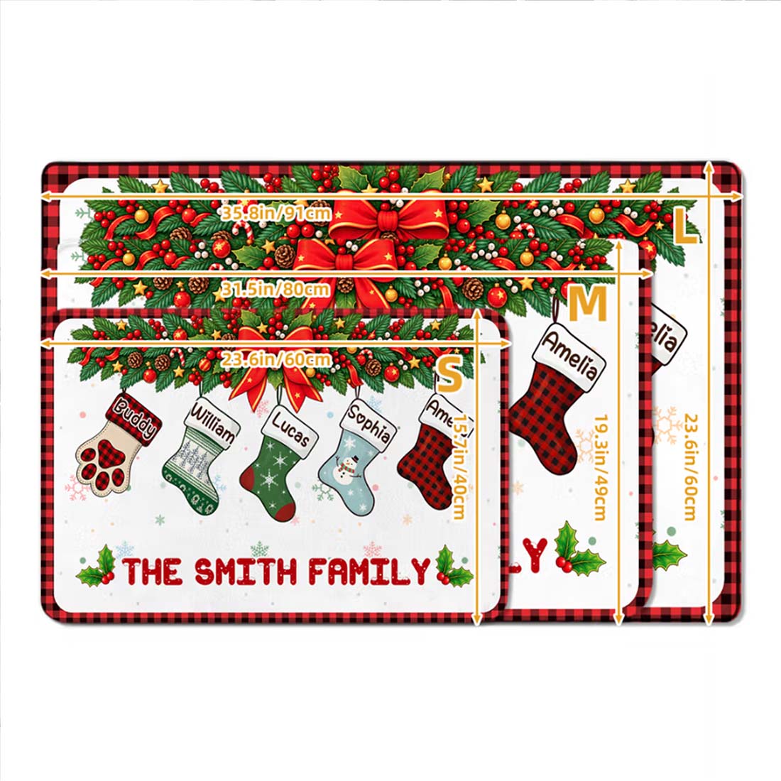 Personalized 1-8 Christmas Stockings Anti-Slip Doormat with Name
