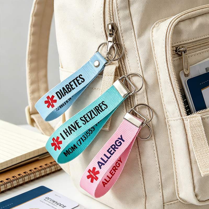 Personalized Type 1 Diabetes Cardiac Patient – On Blood Thinners Medical Alert Keychain Wristlet | Personalized Medical ID Wristlet | Epilepsy Diabetes Allergy Emergency Key Fob