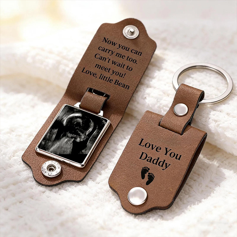 Personalized Ultrasound Leather Keychain Custom Ultrasound Keychain Bump Keyring Dad Birthday Gift from Bump Dad to Be Gift for Husband