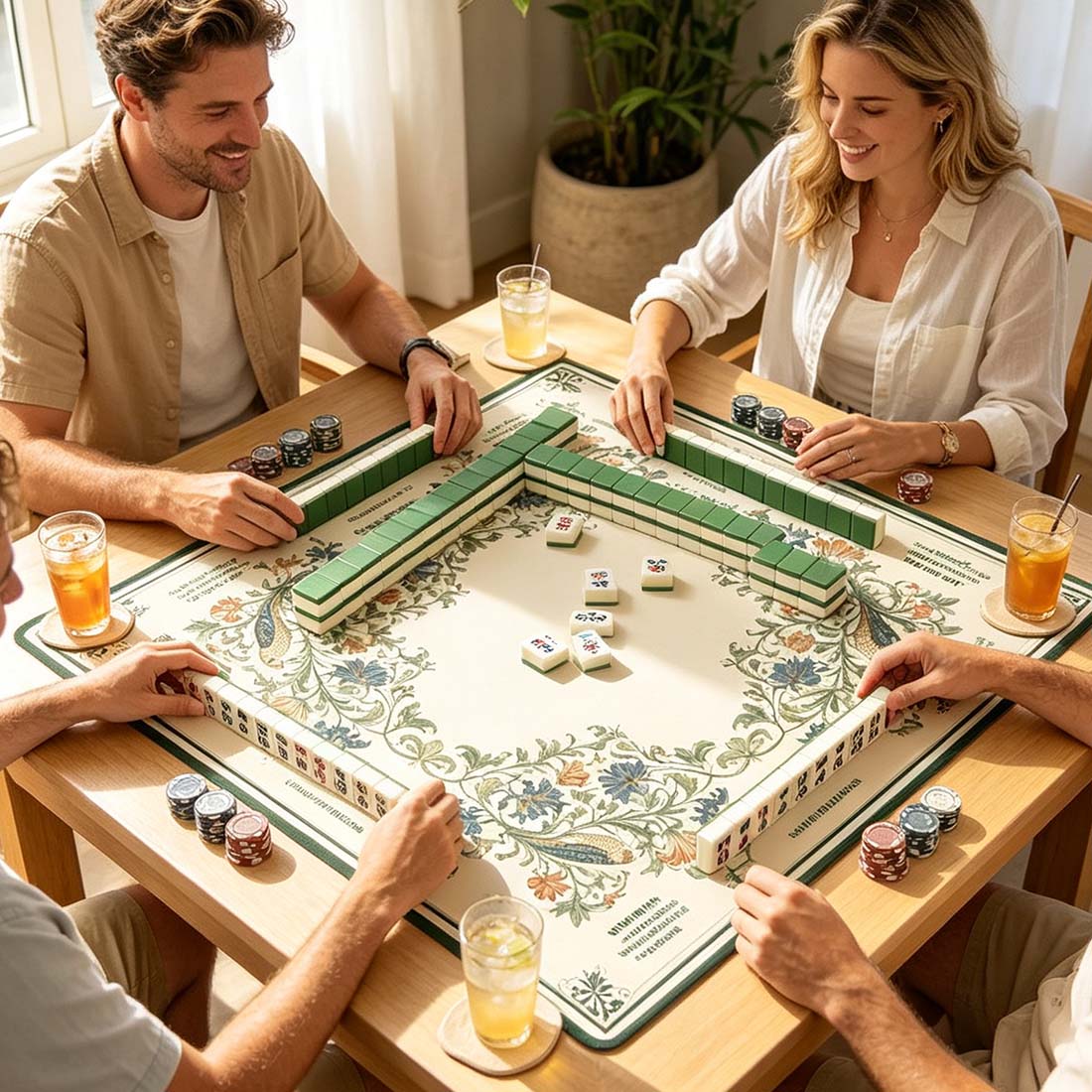 American Mahjong Mat and Bag with William Morris Inspired Birds and Flowers