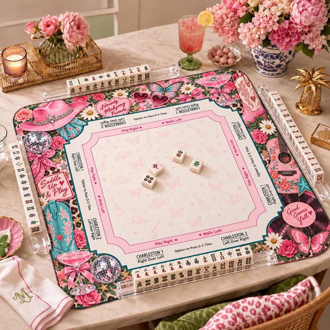 Dolly Parton Mahjong Mat Queen Of Country Mahjong Sparkling Pink Guitar Decor