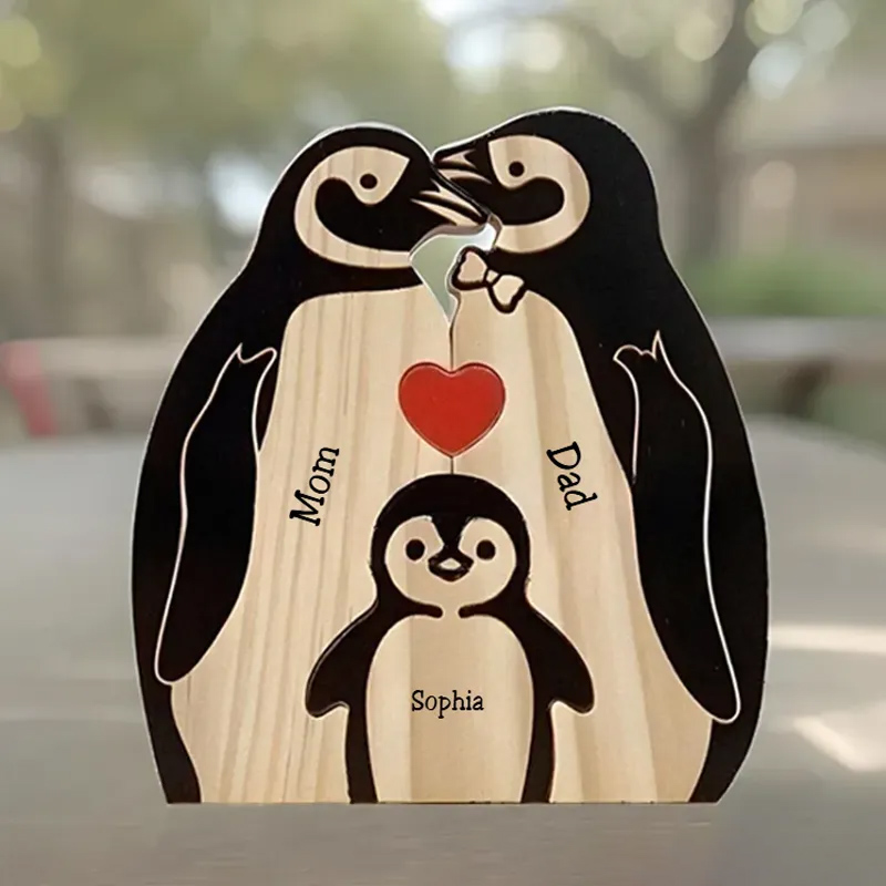 Personalized Wooden Penguin Family Puzzle Wooden Puzzle Gift,Desk Decor