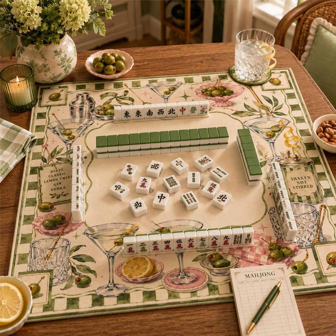 Dirty Martini Mahjong Mat Olive Cocktail Mahjong Table Mat