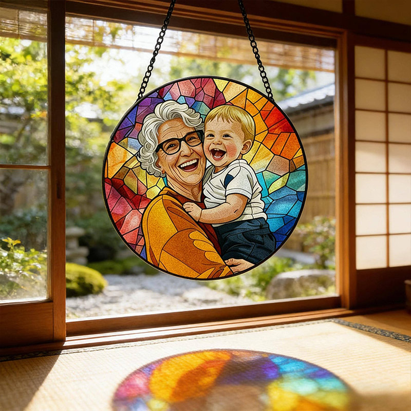 Personalized Family Portrait Stained Glass Suncatcher Custom Memorial Gift from Photo Healing Window Art for Cherished Memories