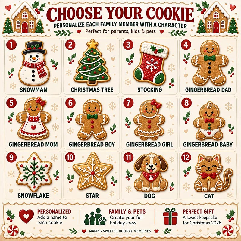Personalized Family Gingerbread Christmas Ornament 2026 Custom Gingerbread Cookie Ornament with Pets Names Family Holiday Keepsake Gifts