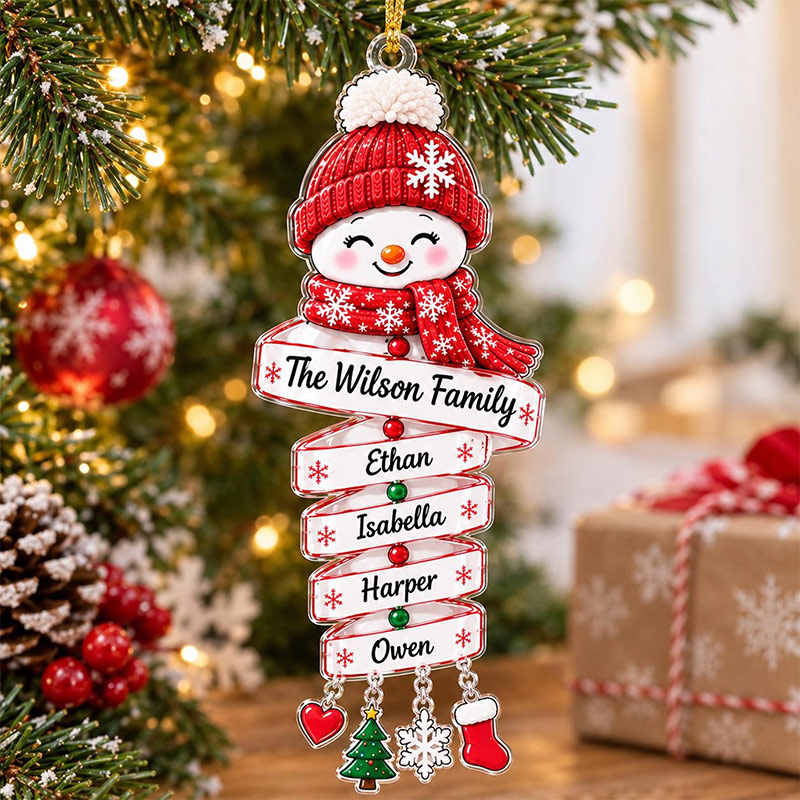 Personalized Snowman Family Acrylic Ornament Custom Family Name Christmas Keepsake 2026 Snowman Kids Ornament Family Holiday Gift