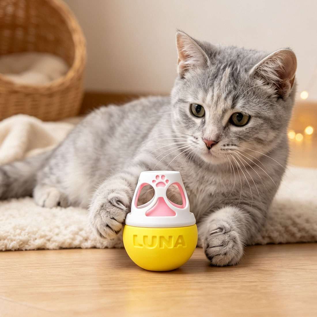 Personalized 3D Printed Multicolor Adjustable Treat Dispensing Cat Tumbler Toy with Name