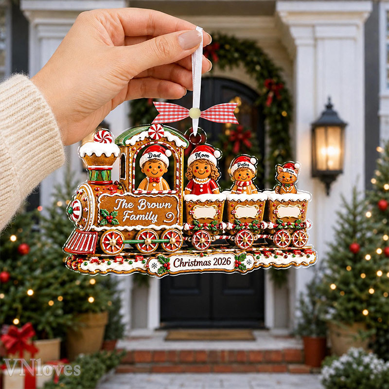 Personalized Gingerbread Family Christmas Ornament Custom Train Cookie Ornament 2026 Family Christmas Gift Holiday Keepsake Christmas Tree Decor