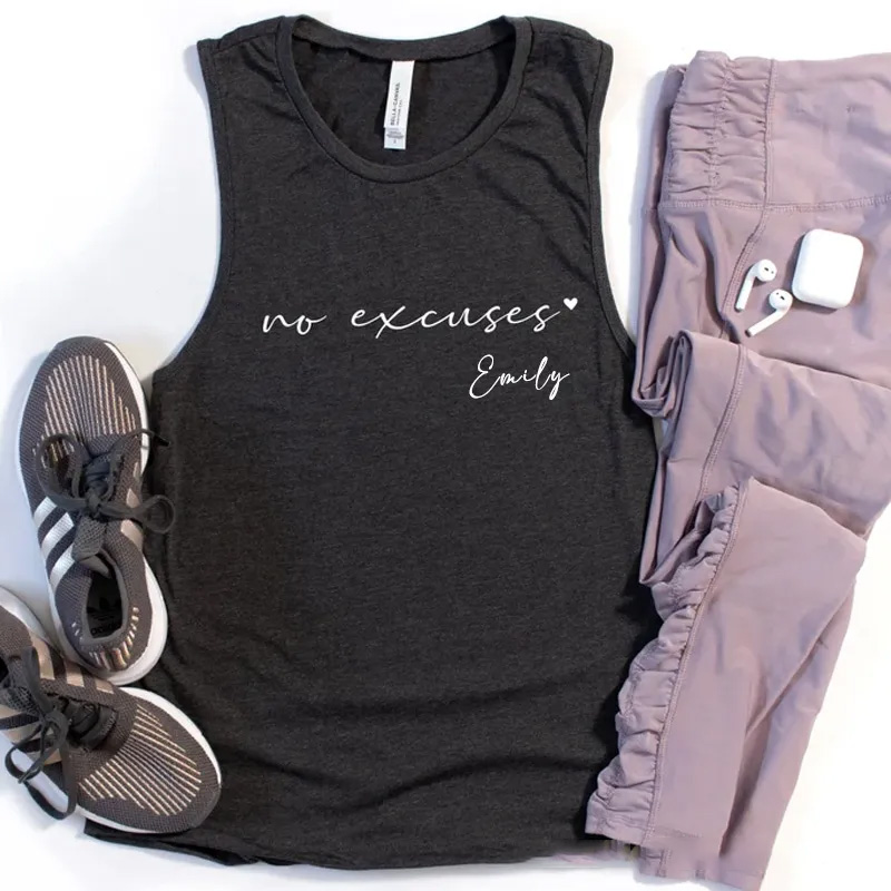 PersonalizedInhale No Excuses Muscle Tank Inspirational Workout Gym Top for Gym Lover