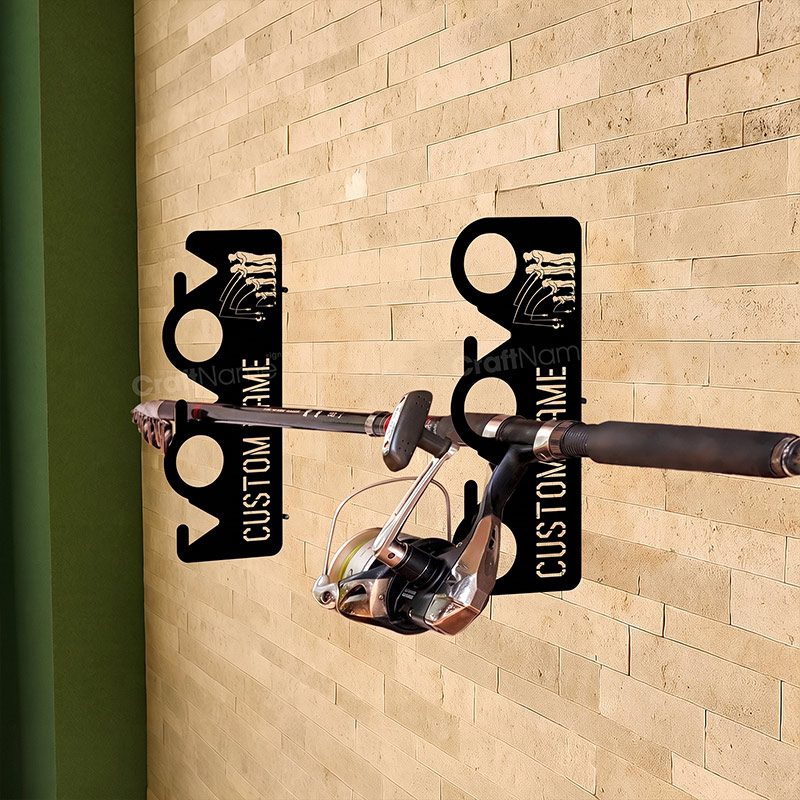 Personalized Family Fishing Pole Holder Wall Mounted Rod Rack for Lake House or Cabin Rustic Fishing Gear Storage Idea Gift for Dad