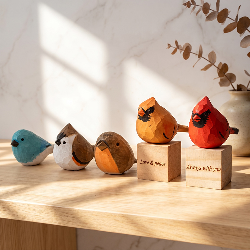 Personalized Hand-Carved Wooden Bird Sculpture Rustic Bird Decor Nature Enthusiast Gift Memorial Gift for Family