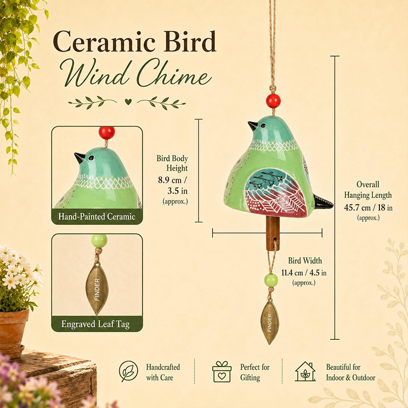 Personalized Unique Bird Lover Gift  Custom Name Bird Chime Garden Porch Wind Ornament Ceramic Bird Hanging Decor Memorial Keepsake