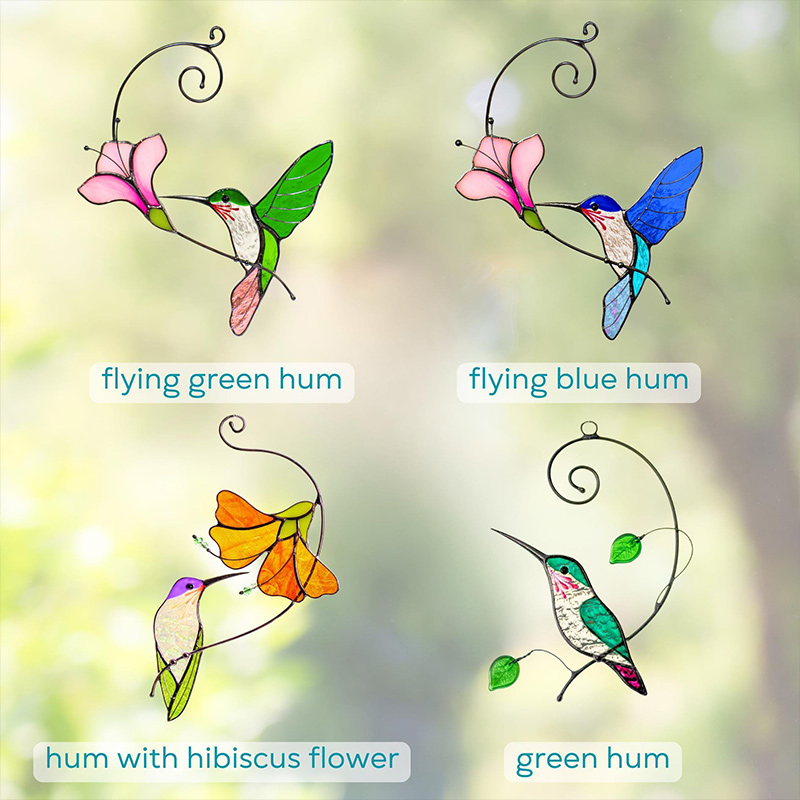 Personalized Hummingbird Stained Glass Sun Catcher Grandma Gifts Flower Stained Glass Window Hangings Gift for Mom Family