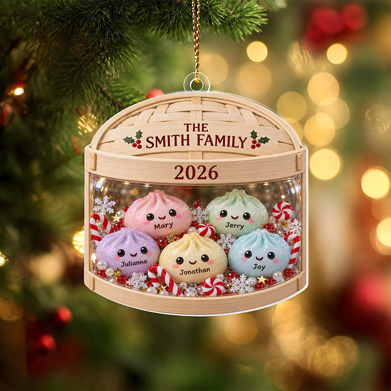Personalized Glitter Dumpling Ornamentv Family Squishy Style Christmas Ornament Custom Family Ornament with 1-6 Names Kids Christmas Gift