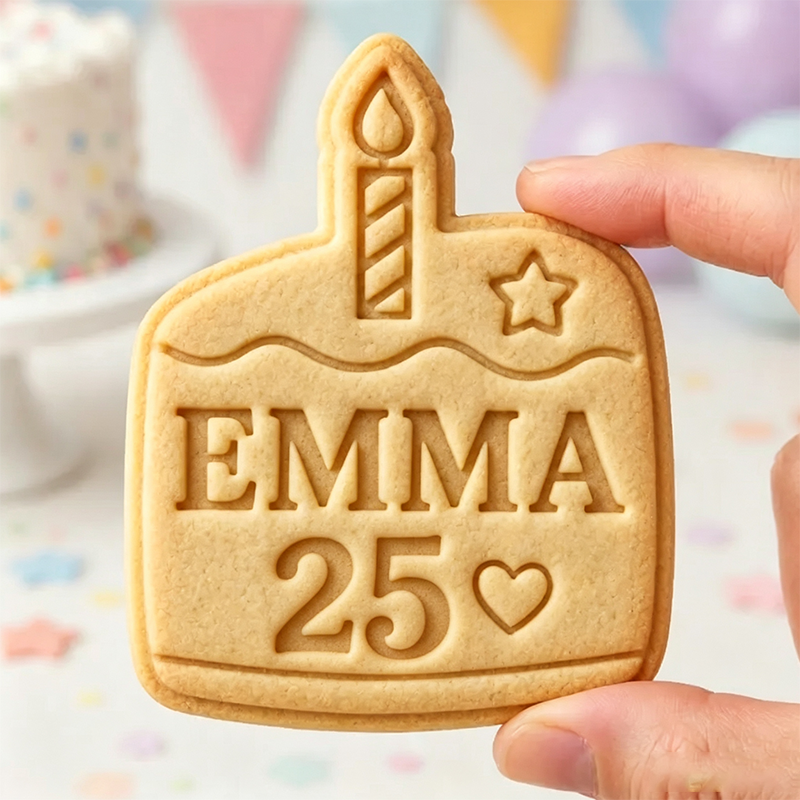 Personalized Name & Age Birthday Cookie Cutter with Stamp, Personalized Number Embosser, Baking Tool