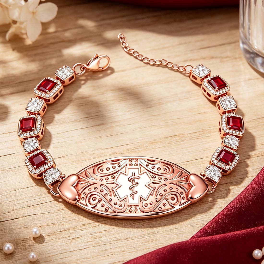 Personalized Star of Life Medical Alert ID Emergency Multi-Layer Bracelet with Engraved Text Gift for Allergy Diabetic Women
