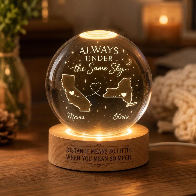 Personalized Long Distance Gift Crystal Ball Night Light Custom State to State Keepsake Mother Daughter Gift Family Connection Decor