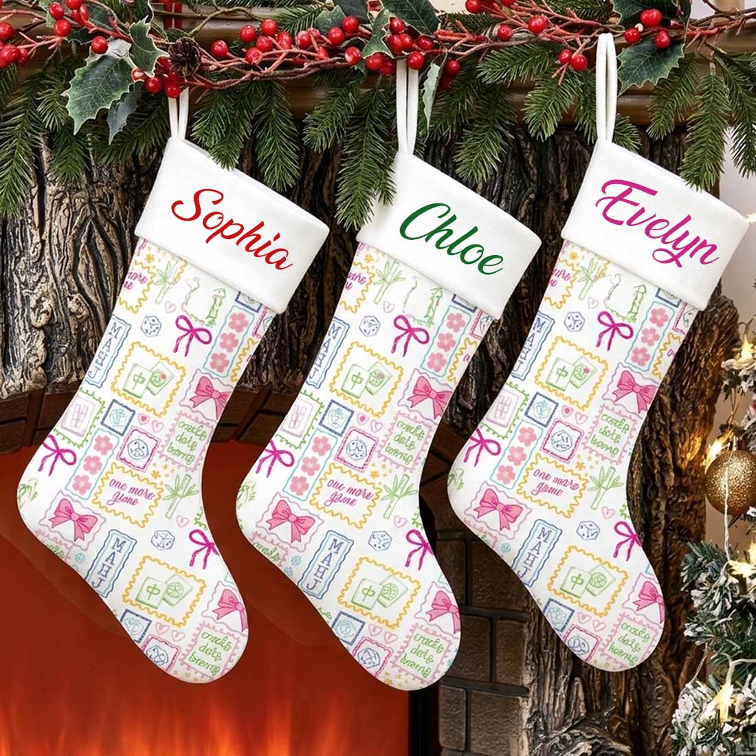 Personalized Mahjong Christmas Stocking Custom Name Game Christmas Stocking for Mahjong Lover