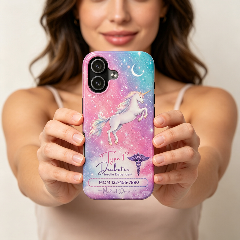 Personalized Type 1 Diabetic Phone Case, Insulin Dependent Medical Alert, Customizable Medical Device