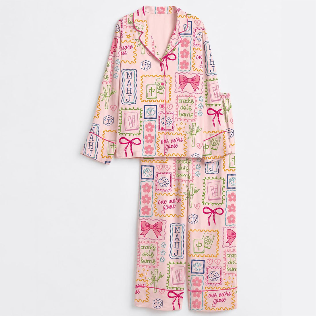 Mahjong Pajama Set Board Game Loungewear Gift for Mahjong Lover Matching Sleepwear