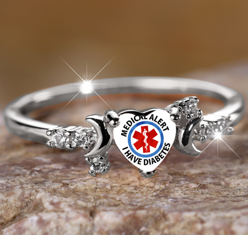 Diabetes Medical Symbol Ring for Woman Medical Alert Ring Emgengercy Info Ring