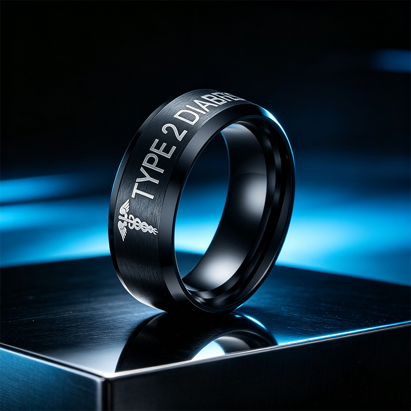 Men Personalized Medical Alert ID Ring Matt Surface Engraved Emergency Jewelry Free Engraving