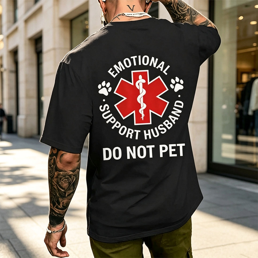 Emotional Support Husband Do Not Pet On Back Mens Tshirt Back Print