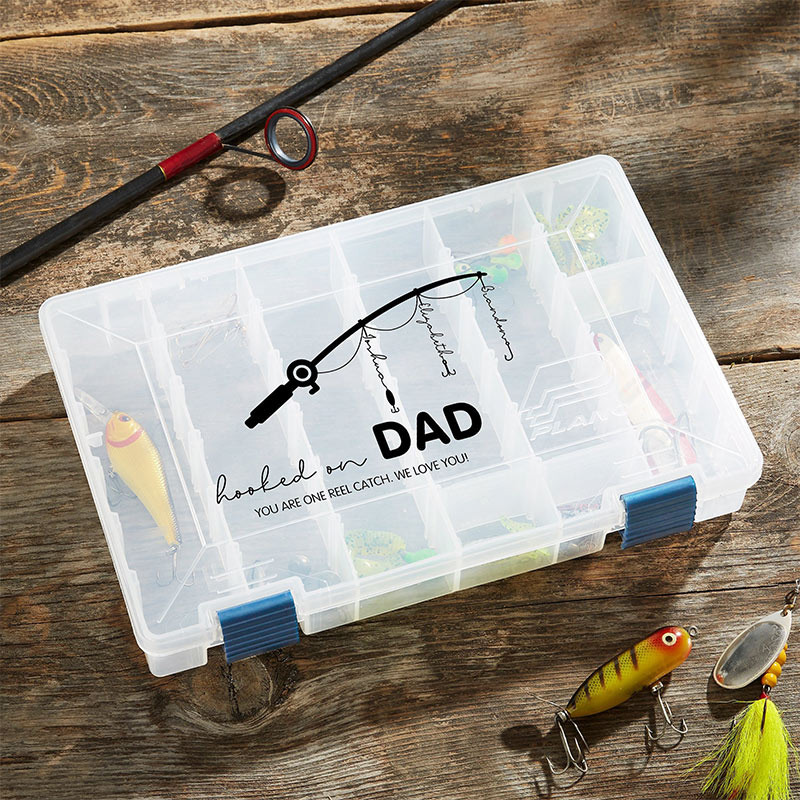 Personalized Hooked On Dad Plano Tackle Fishing Box Storage Box Gifts for Him Father's Day Gifts Fisherman Gifts