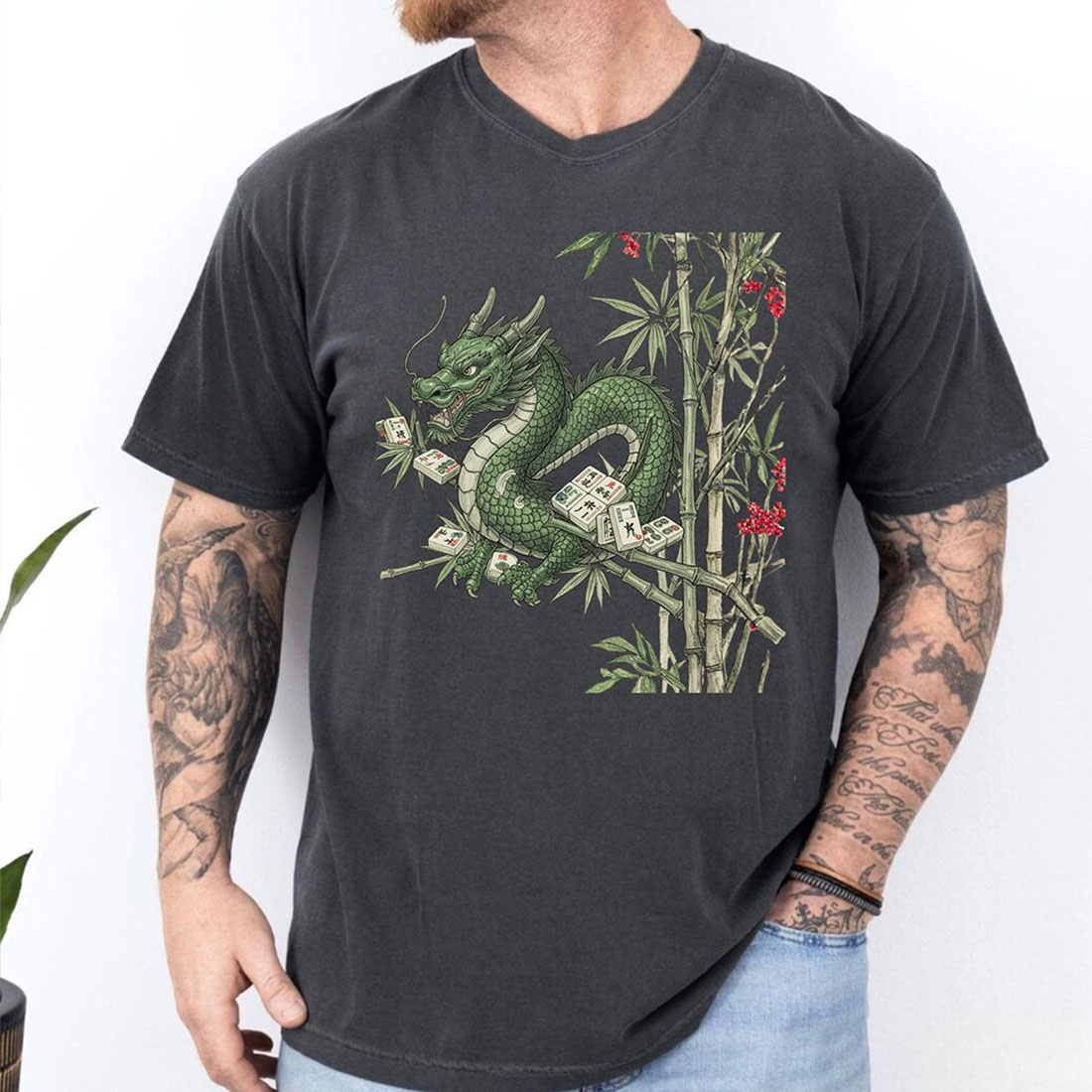 Dragon Mahjong T-Shirt Bamboo Tile Graphic Shirt