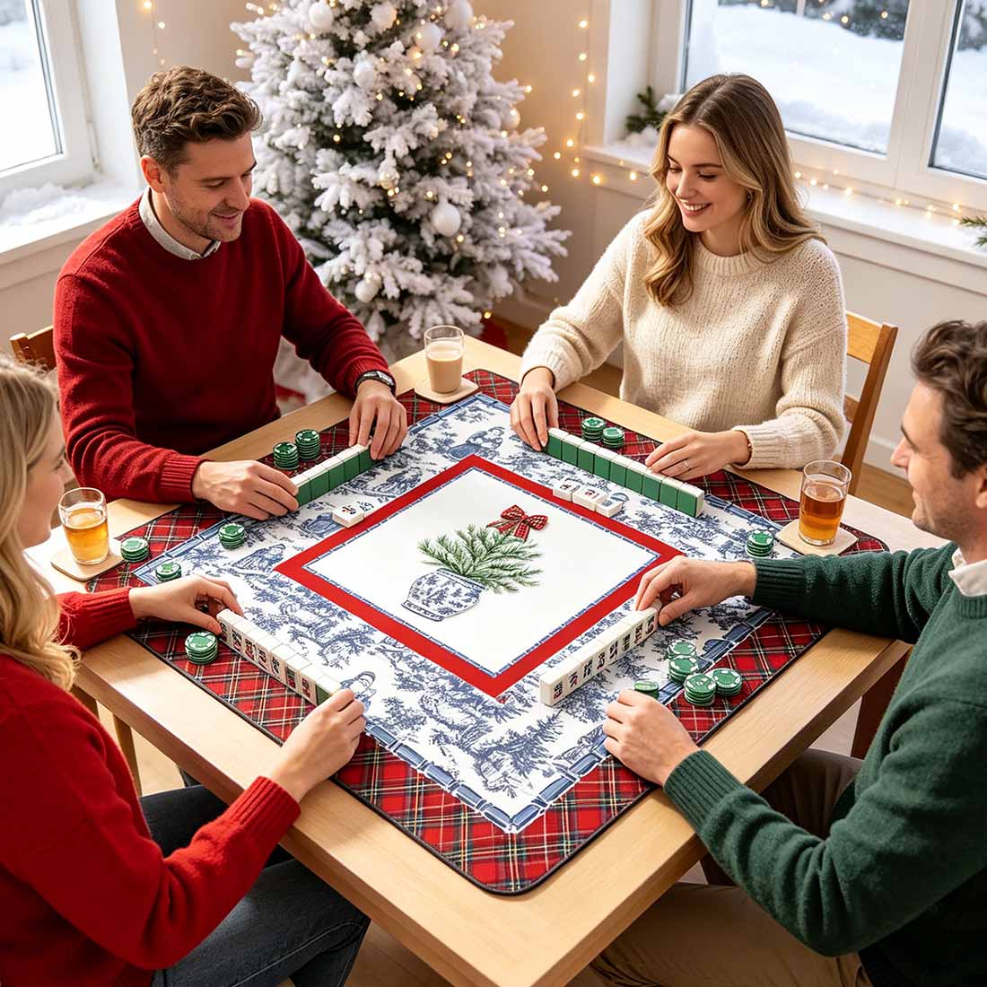 Tartan Toile Noël Mahjong Mat Christmas Mahjong Mat Holiday Mahjong Collection Preppy Tartan Toile Game Mat