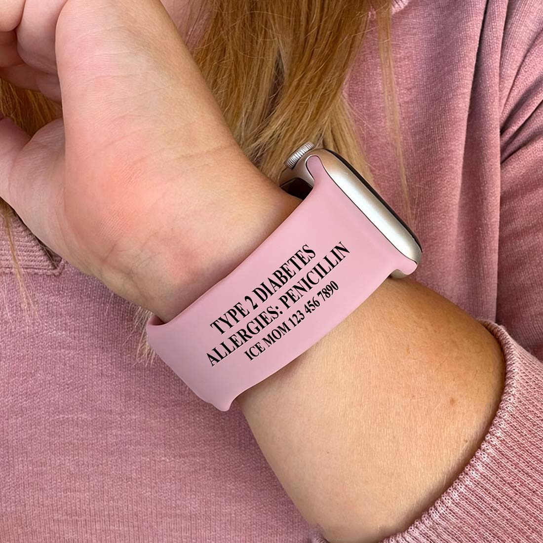 Personalized Emergency Medical Alert Silicone Watch Band for Apple  Gift for Breast Cancer Diabetes Allergy