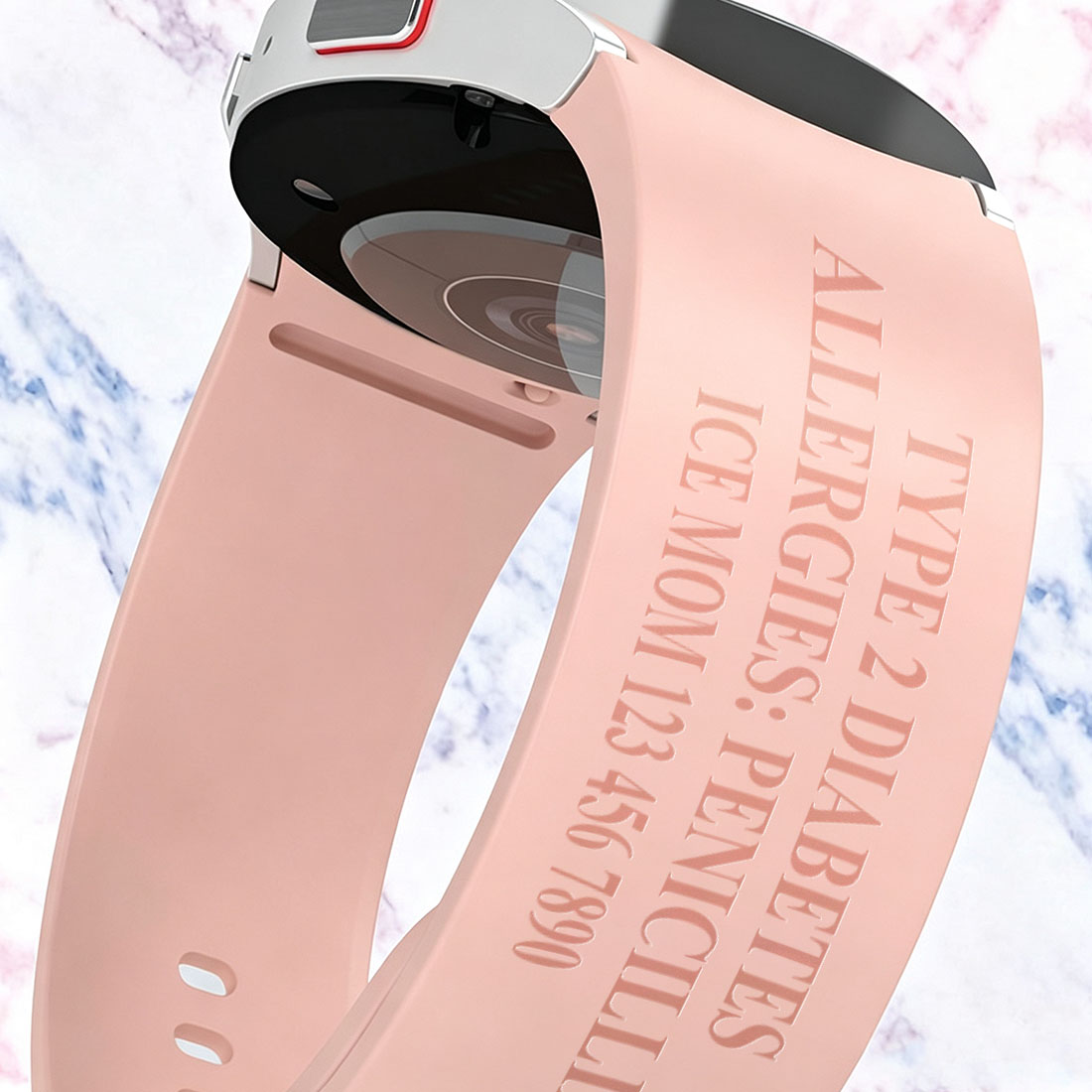 Personalized Emergency Medical Alert Silicone Watch Band for Huawei Samsung Gift for Breast Cancer Diabetes Allergy Autism