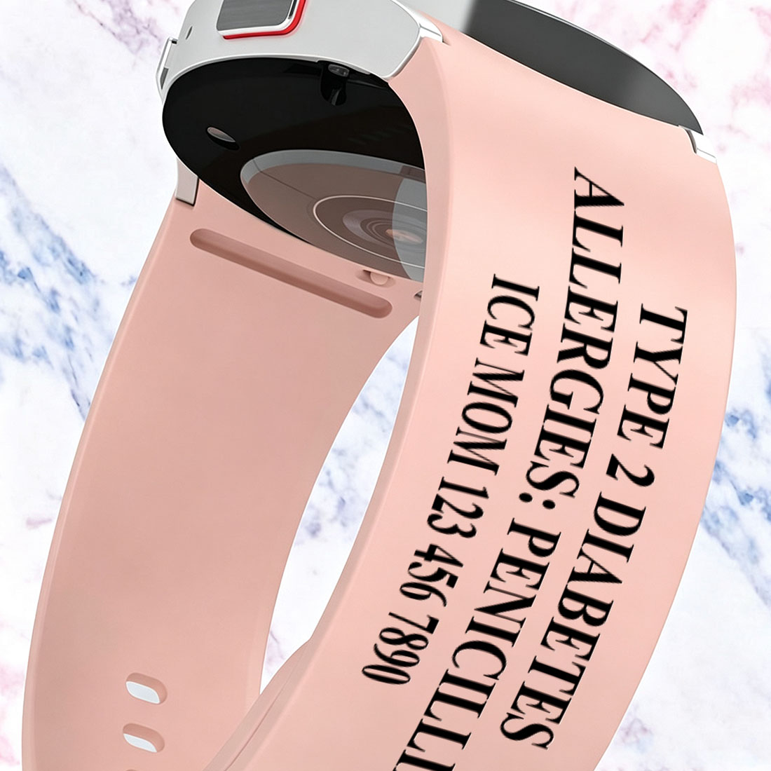 Personalized Emergency Medical Alert Silicone Watch Band for Huawei Samsung Gift for Breast Cancer Diabetes Allergy
