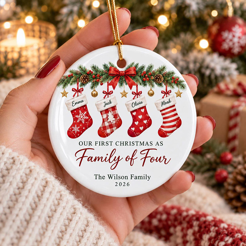 Personalized First Family Christmas Ornament Custom Stocking Keepsake with 1-6 Family Names Christmas Decor Holiday Gift