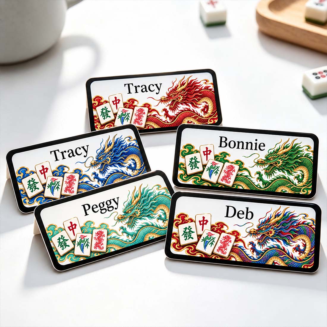 Custom Mahjong Name Tag Personalized Magnetic Badge Dragon Design Dragon Mah Jongg Gift Game Night Name Tag