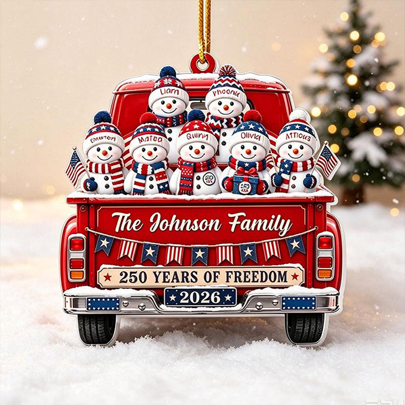 Personalized Family Snowman Christmas Ornament Custom Family Name 250 Years Of Freedom 2026 Christmas Tree Decor Gift For Family