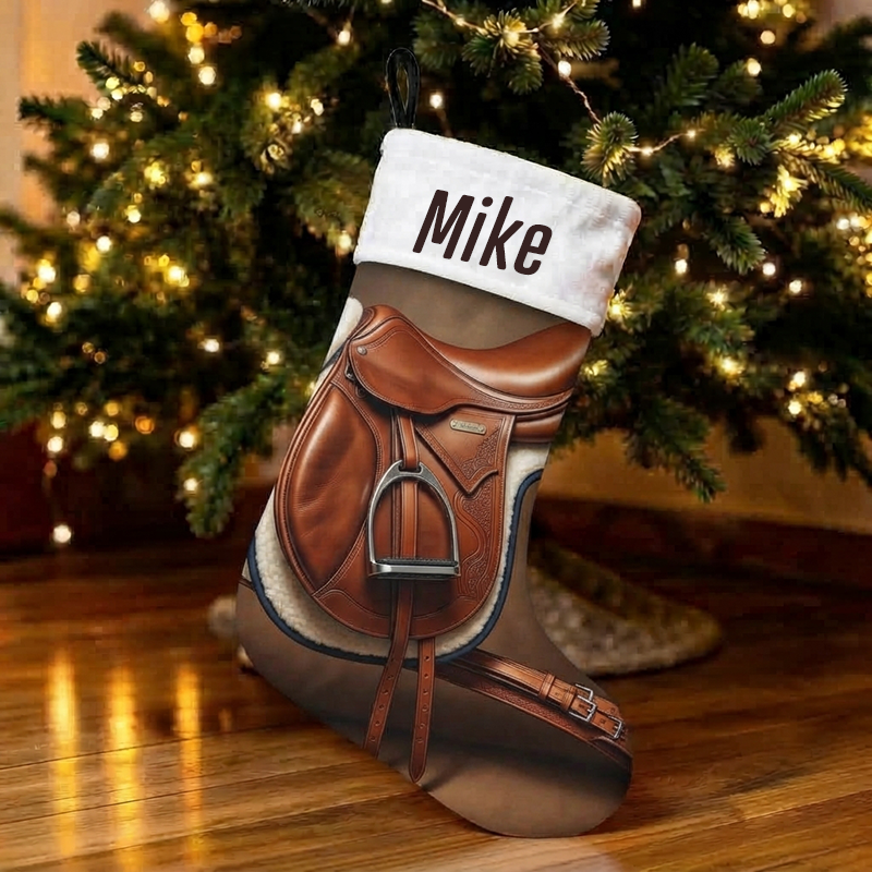 Personalized Horse Tack Bridle Christmas Stocking | Equestrian Rider Gift, Western Farm Xmas Decor